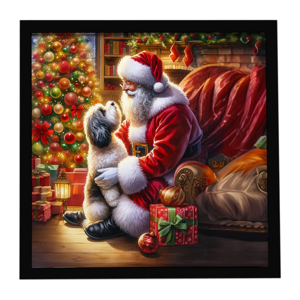 Airedale Terrier and Santa Claus Framed Metal Print - Size: 8X8 | Pack Of: 1 | Collection name: Moments with santa