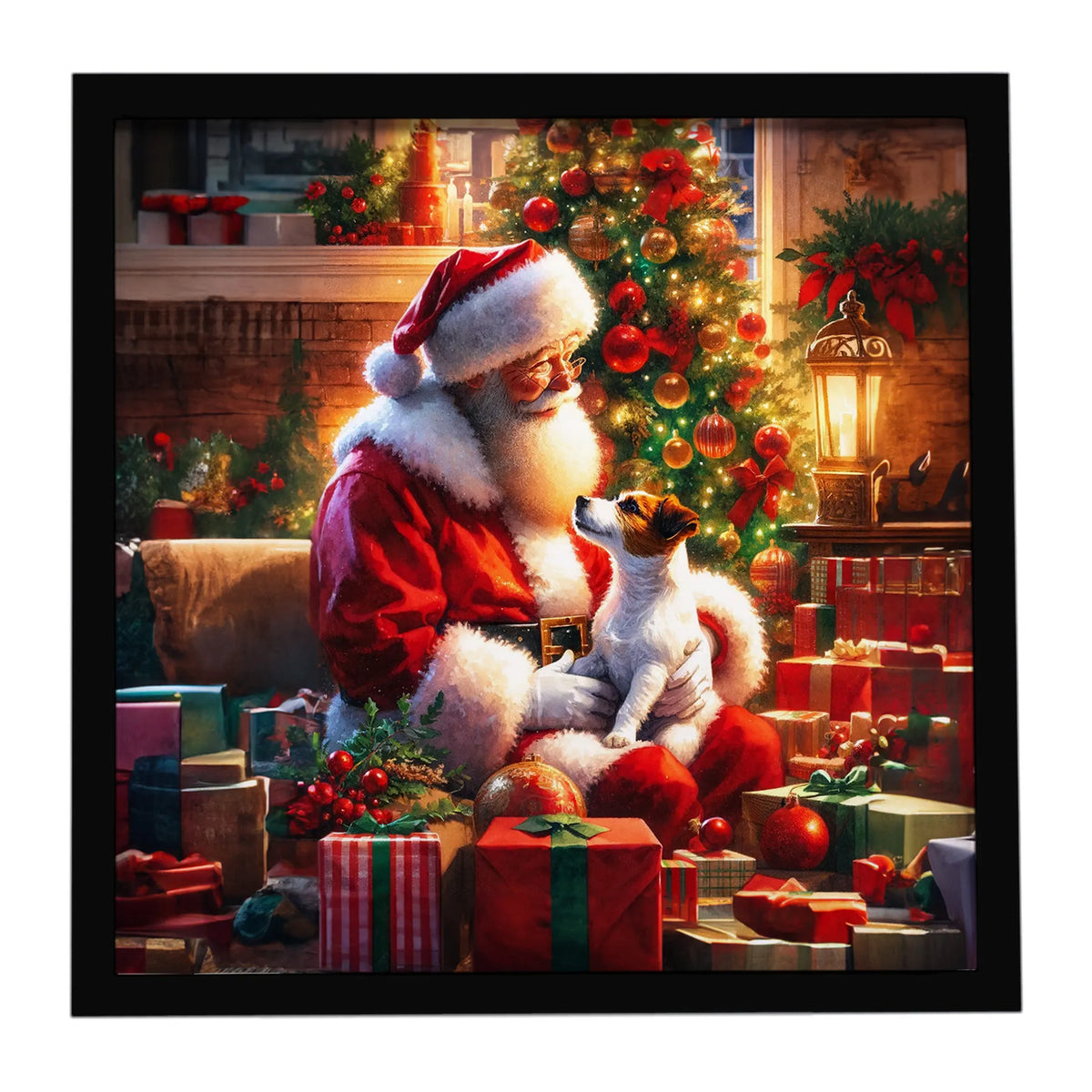 Airedale Terrier and Santa Claus Framed Metal Print - Size: 8X8 | Pack Of: 1 | Collection name: Moments with santa