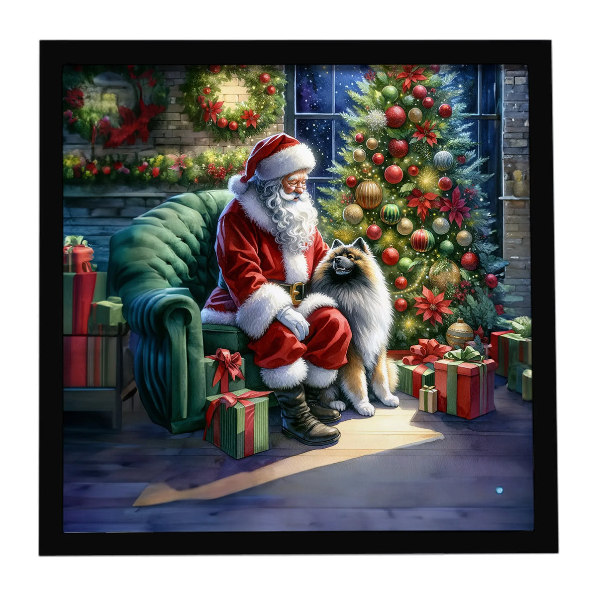 Airedale Terrier and Santa Claus Framed Metal Print - Size: 8X8 | Pack Of: 1 | Collection name: Moments with santa