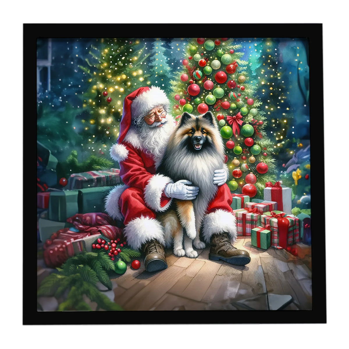 Airedale Terrier and Santa Claus Framed Metal Print - Size: 8X8 | Pack Of: 1 | Collection name: Moments with santa