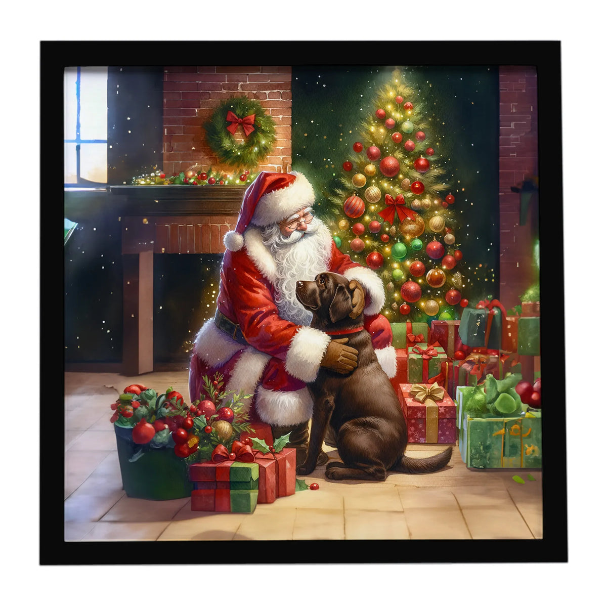 Airedale Terrier and Santa Claus Framed Metal Print - Size: 8X8 | Pack Of: 1 | Collection name: Moments with santa