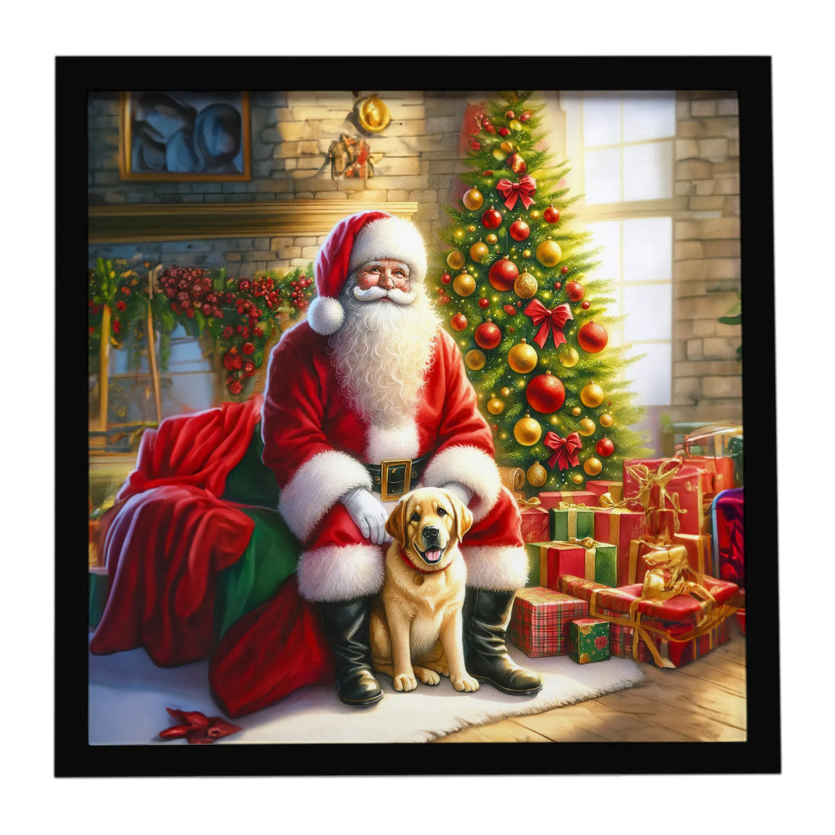 Airedale Terrier and Santa Claus Framed Metal Print - Size: 8X8 | Pack Of: 1 | Collection name: Moments with santa