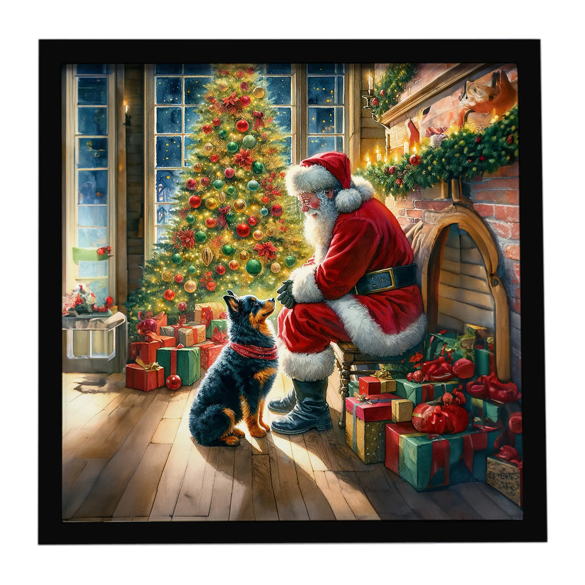 Airedale Terrier and Santa Claus Framed Metal Print - Size: 8X8 | Pack Of: 1 | Collection name: Moments with santa