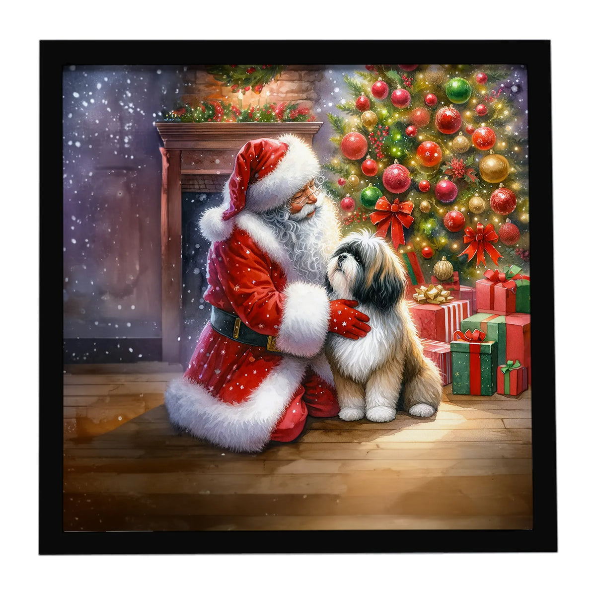 Airedale Terrier and Santa Claus Framed Metal Print - Size: 8X8 | Pack Of: 1 | Collection name: Moments with santa