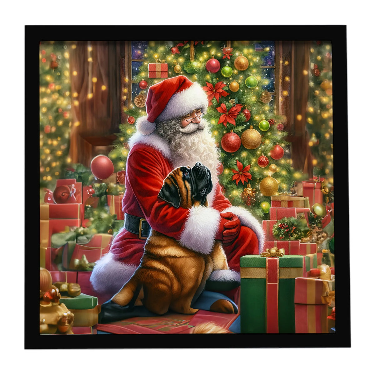 Airedale Terrier and Santa Claus Framed Metal Print - Size: 8X8 | Pack Of: 1 | Collection name: Moments with santa