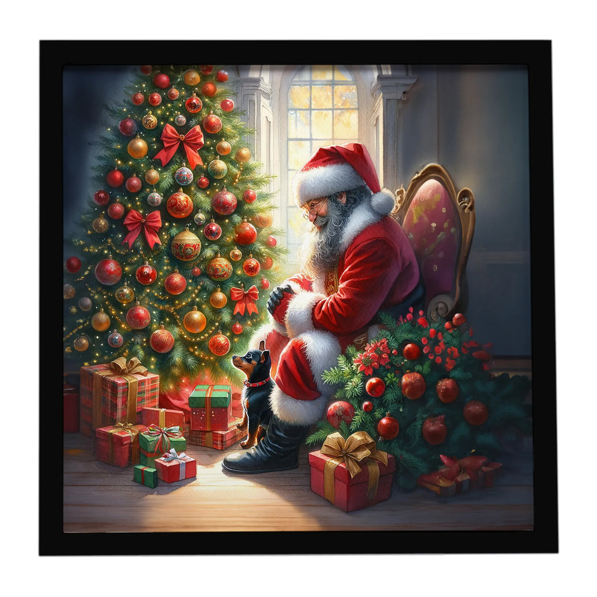 Airedale Terrier and Santa Claus Framed Metal Print - Size: 8X8 | Pack Of: 1 | Collection name: Moments with santa