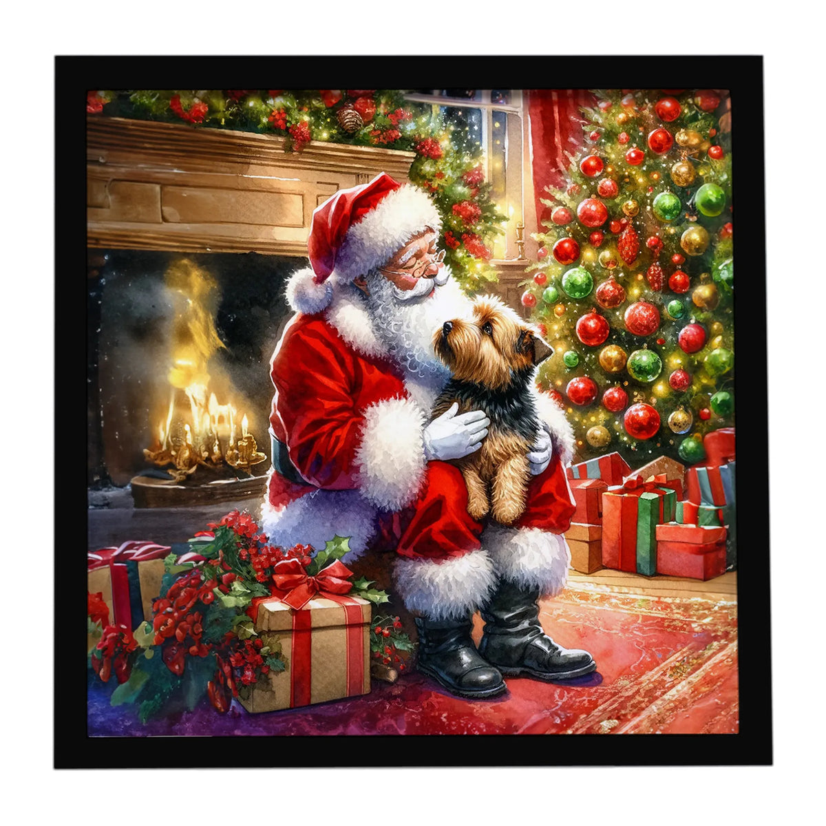 Airedale Terrier and Santa Claus Framed Metal Print - Size: 8X8 | Pack Of: 1 | Collection name: Moments with santa