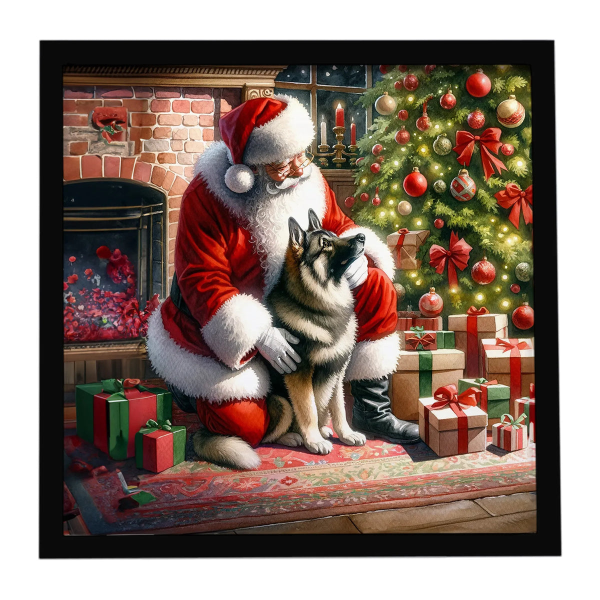 Airedale Terrier and Santa Claus Framed Metal Print - Size: 8X8 | Pack Of: 1 | Collection name: Moments with santa