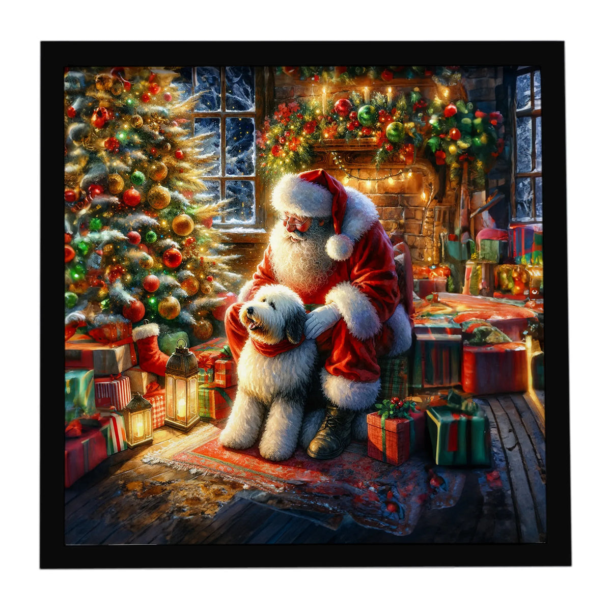 Airedale Terrier and Santa Claus Framed Metal Print - Size: 8X8 | Pack Of: 1 | Collection name: Moments with santa
