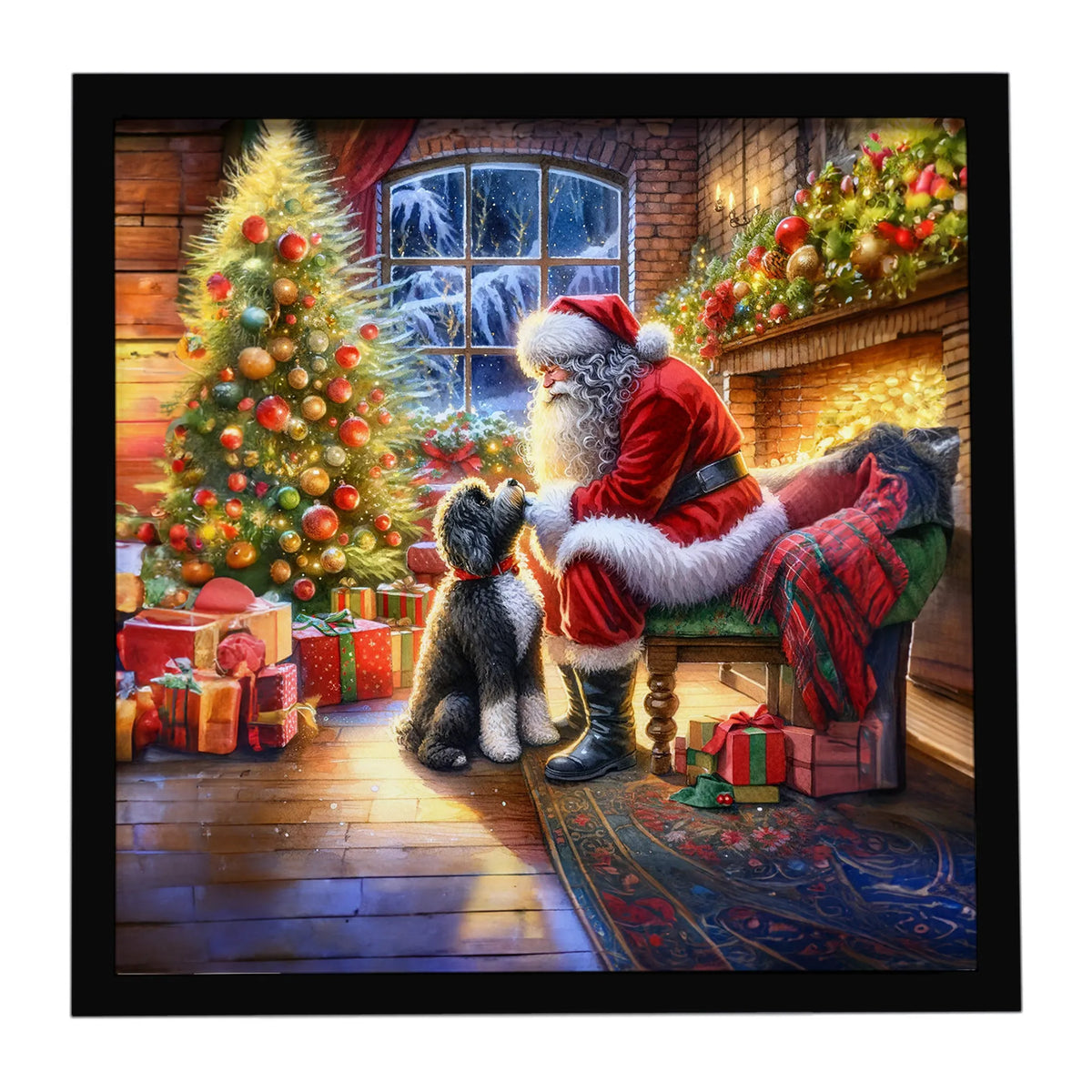 Airedale Terrier and Santa Claus Framed Metal Print - Size: 8X8 | Pack Of: 1 | Collection name: Moments with santa