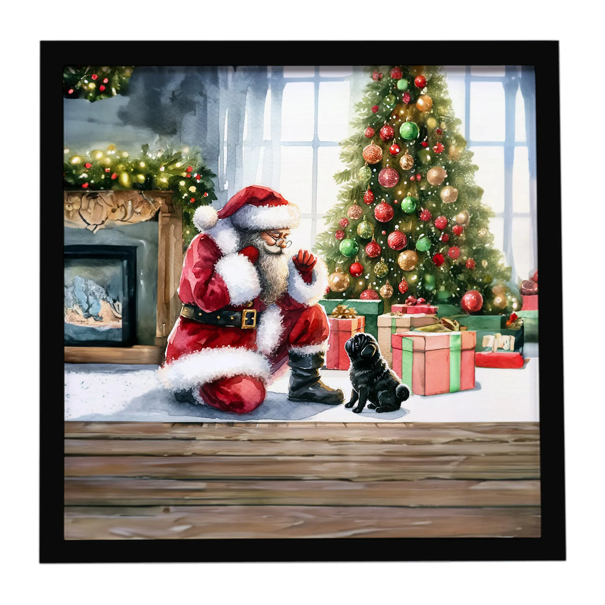 Airedale Terrier and Santa Claus Framed Metal Print - Size: 8X8 | Pack Of: 1 | Collection name: Moments with santa