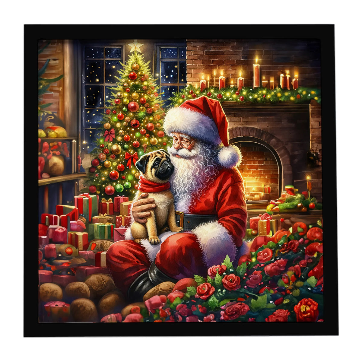 Airedale Terrier and Santa Claus Framed Metal Print - Size: 8X8 | Pack Of: 1 | Collection name: Moments with santa