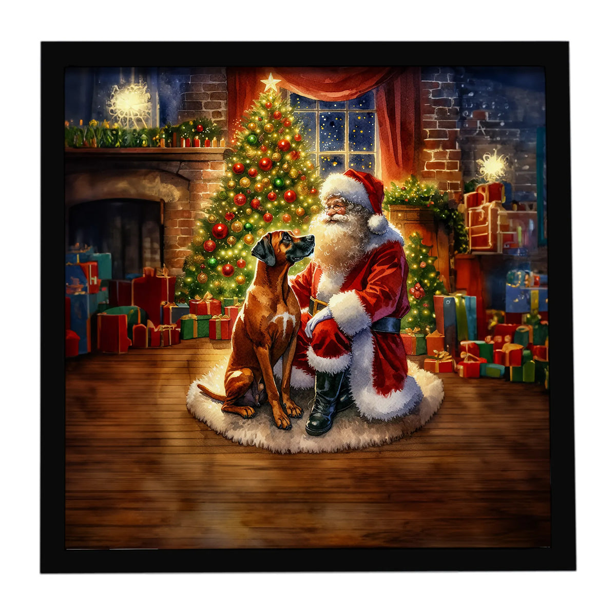 Airedale Terrier and Santa Claus Framed Metal Print - Size: 8X8 | Pack Of: 1 | Collection name: Moments with santa
