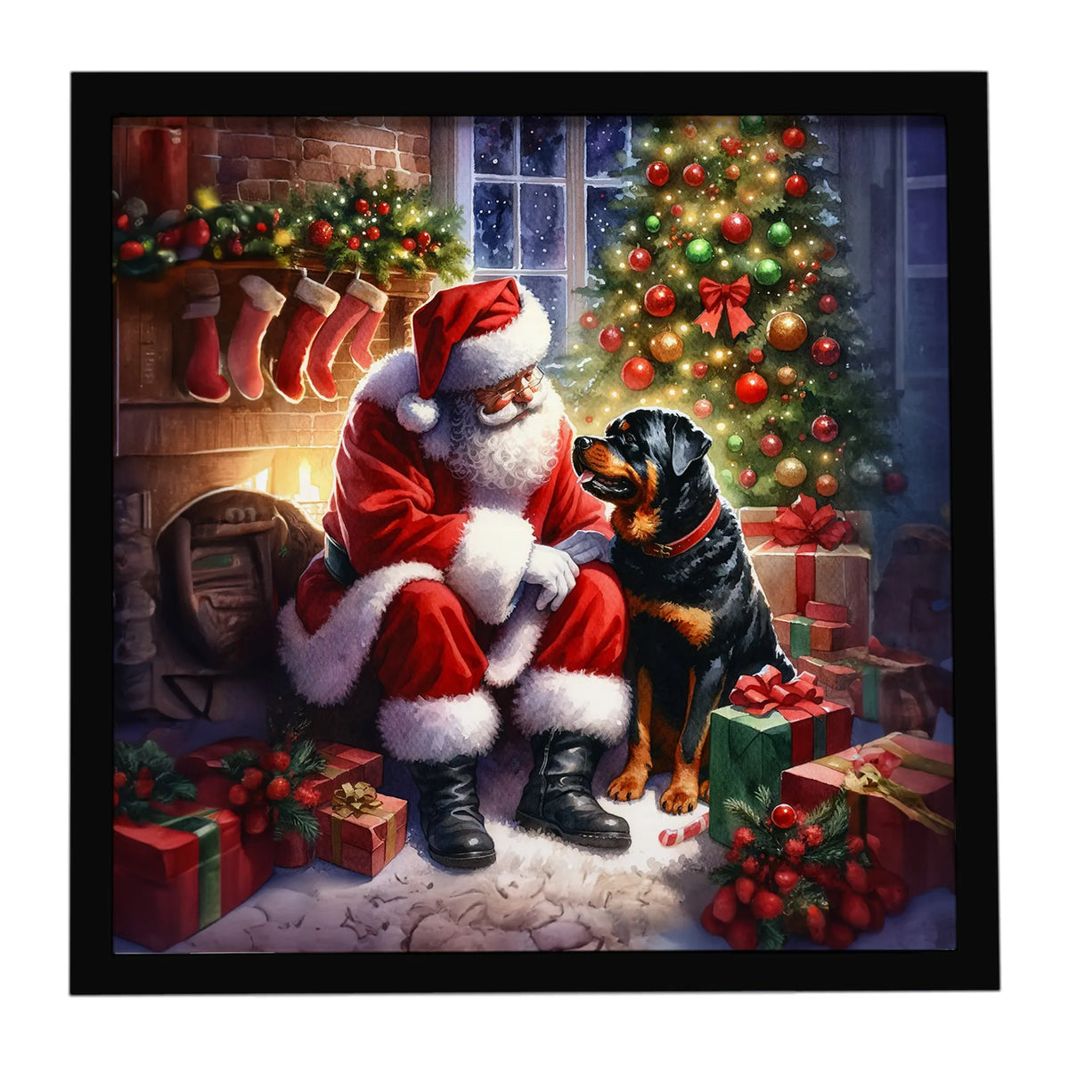 Airedale Terrier and Santa Claus Framed Metal Print - Size: 8X8 | Pack Of: 1 | Collection name: Moments with santa