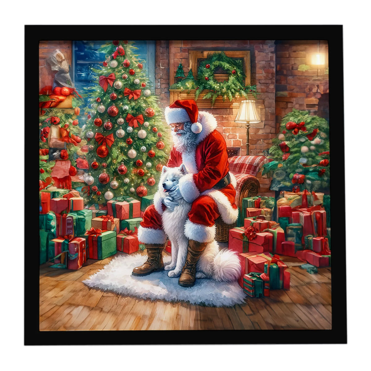 Airedale Terrier and Santa Claus Framed Metal Print - Size: 8X8 | Pack Of: 1 | Collection name: Moments with santa