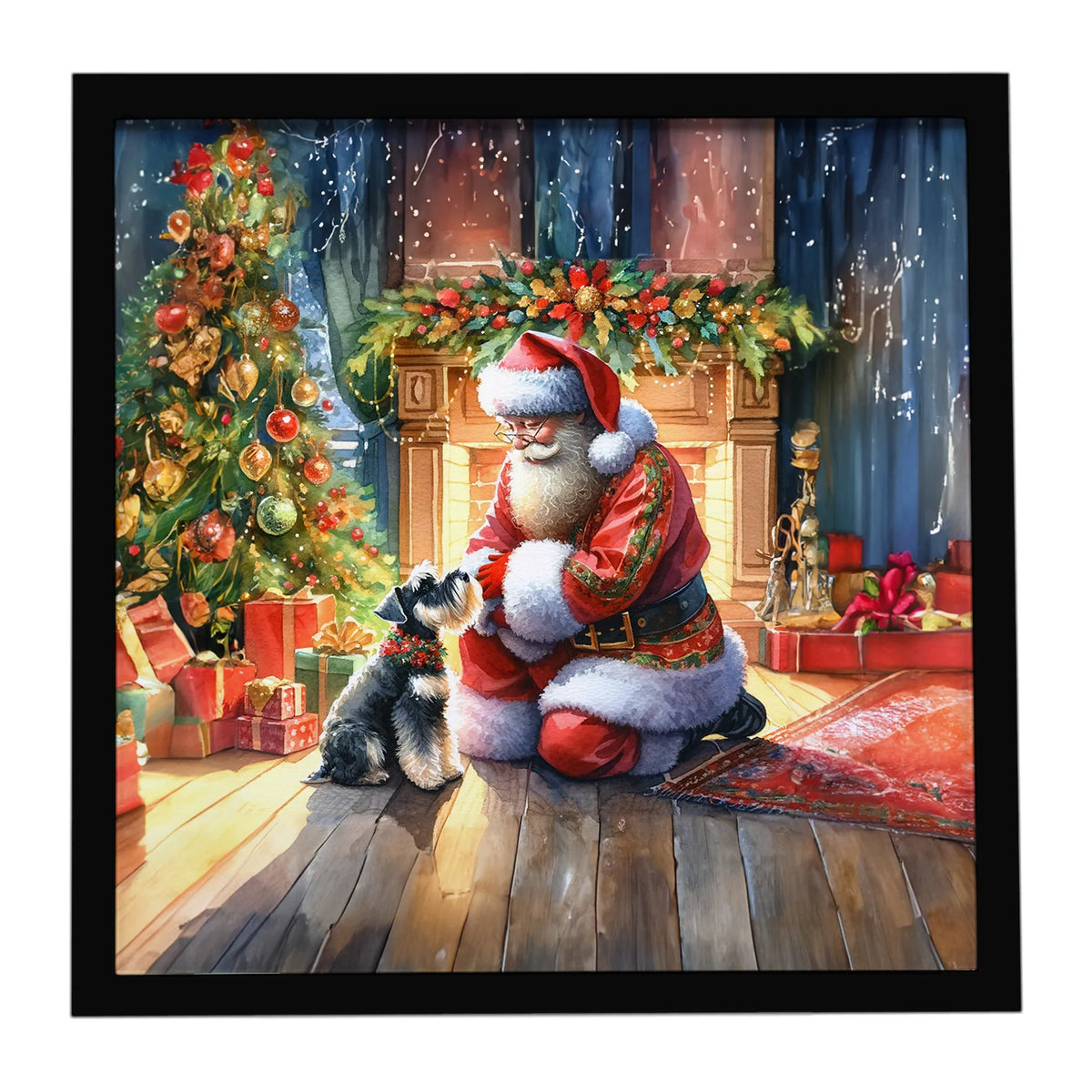 Airedale Terrier and Santa Claus Framed Metal Print - Size: 8X8 | Pack Of: 1 | Collection name: Moments with santa