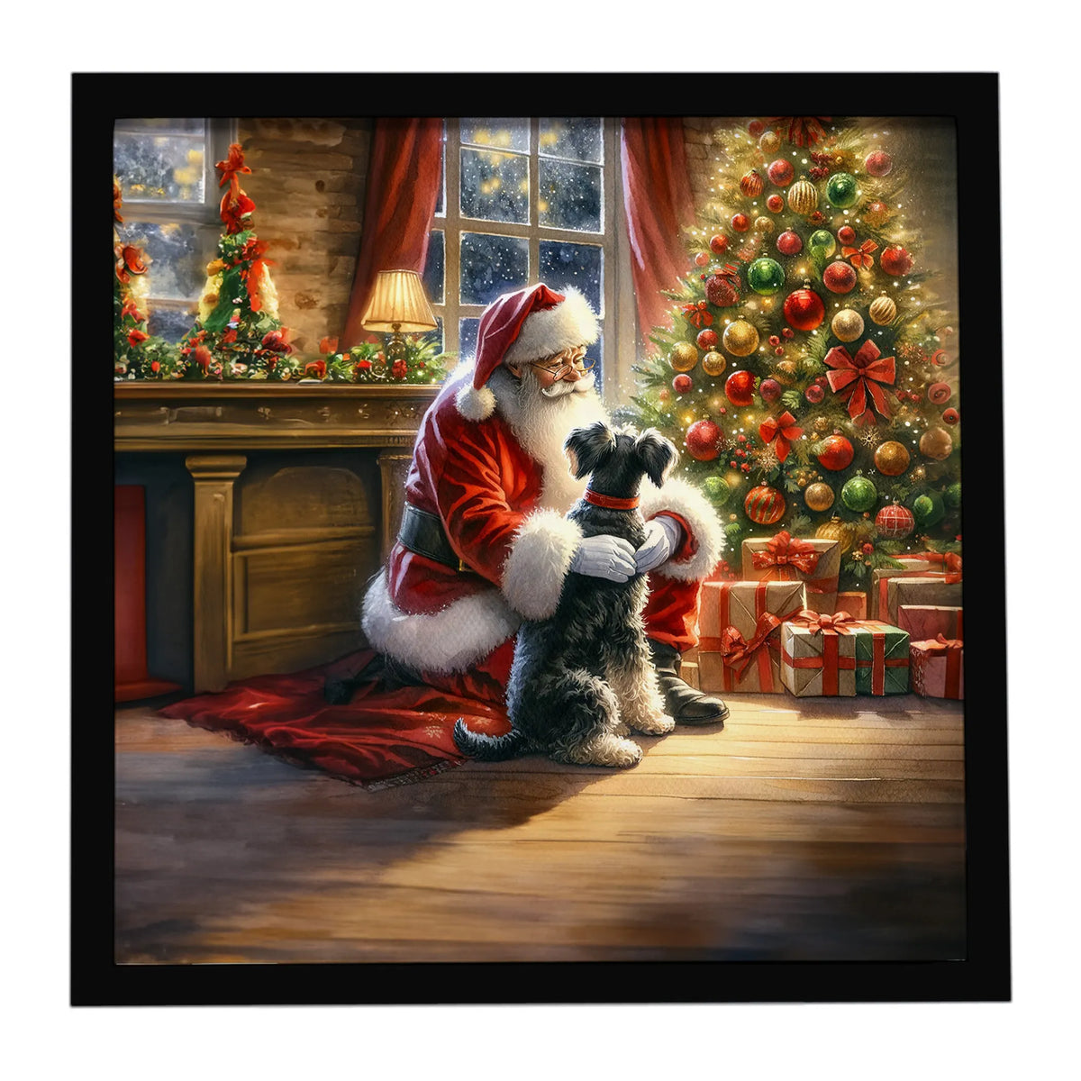 Airedale Terrier and Santa Claus Framed Metal Print - Size: 8X8 | Pack Of: 1 | Collection name: Moments with santa