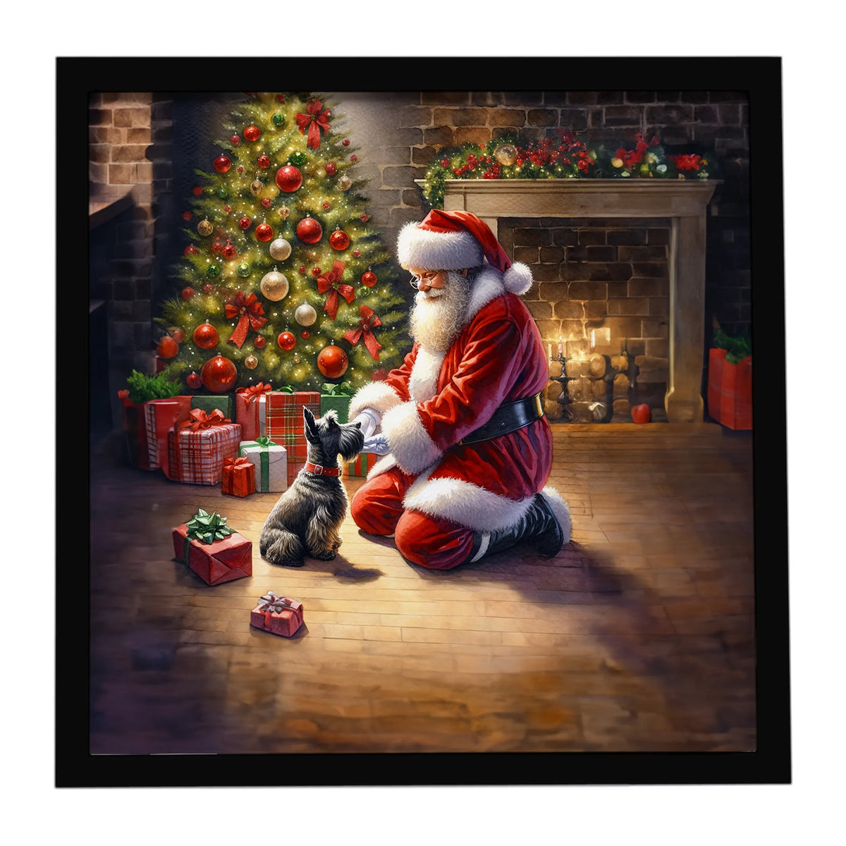 Airedale Terrier and Santa Claus Framed Metal Print - Size: 8X8 | Pack Of: 1 | Collection name: Moments with santa