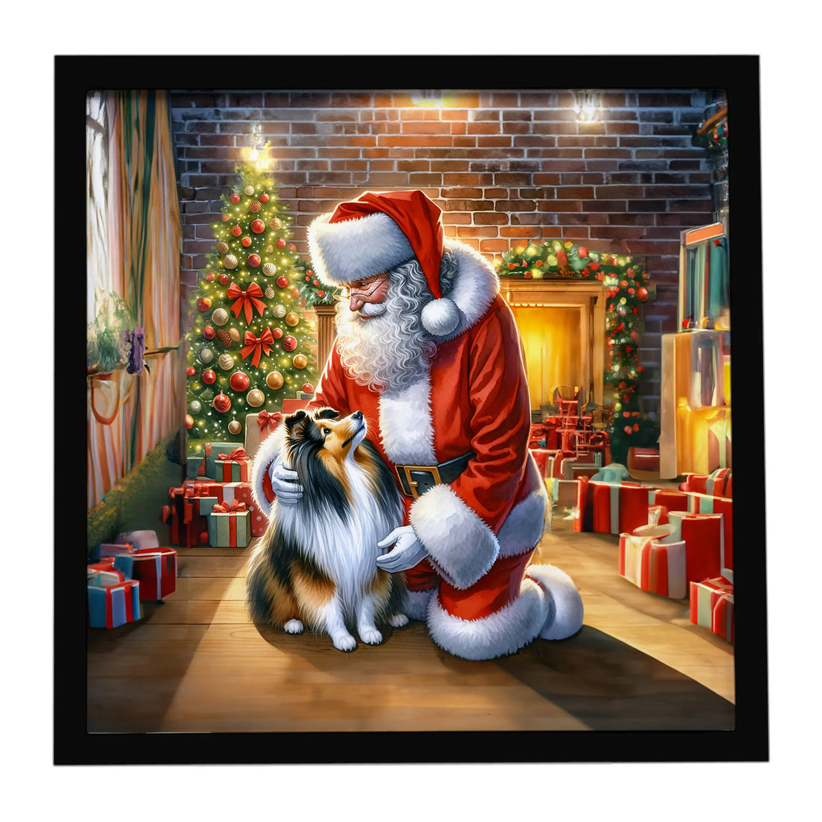 Airedale Terrier and Santa Claus Framed Metal Print - Size: 8X8 | Pack Of: 1 | Collection name: Moments with santa