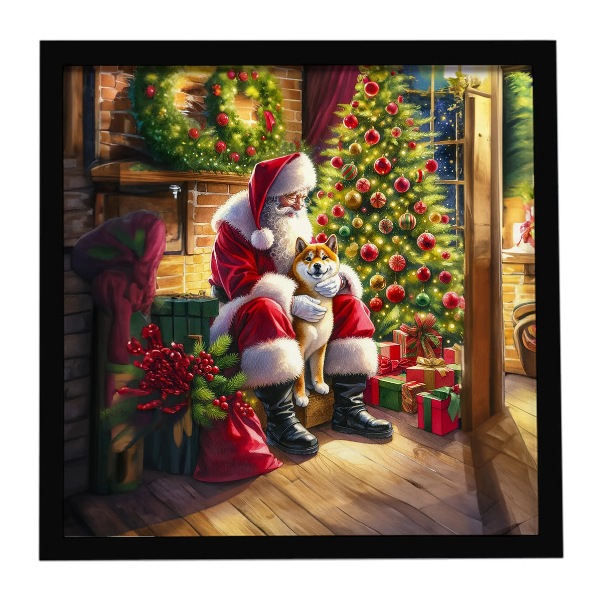Airedale Terrier and Santa Claus Framed Metal Print - Size: 8X8 | Pack Of: 1 | Collection name: Moments with santa