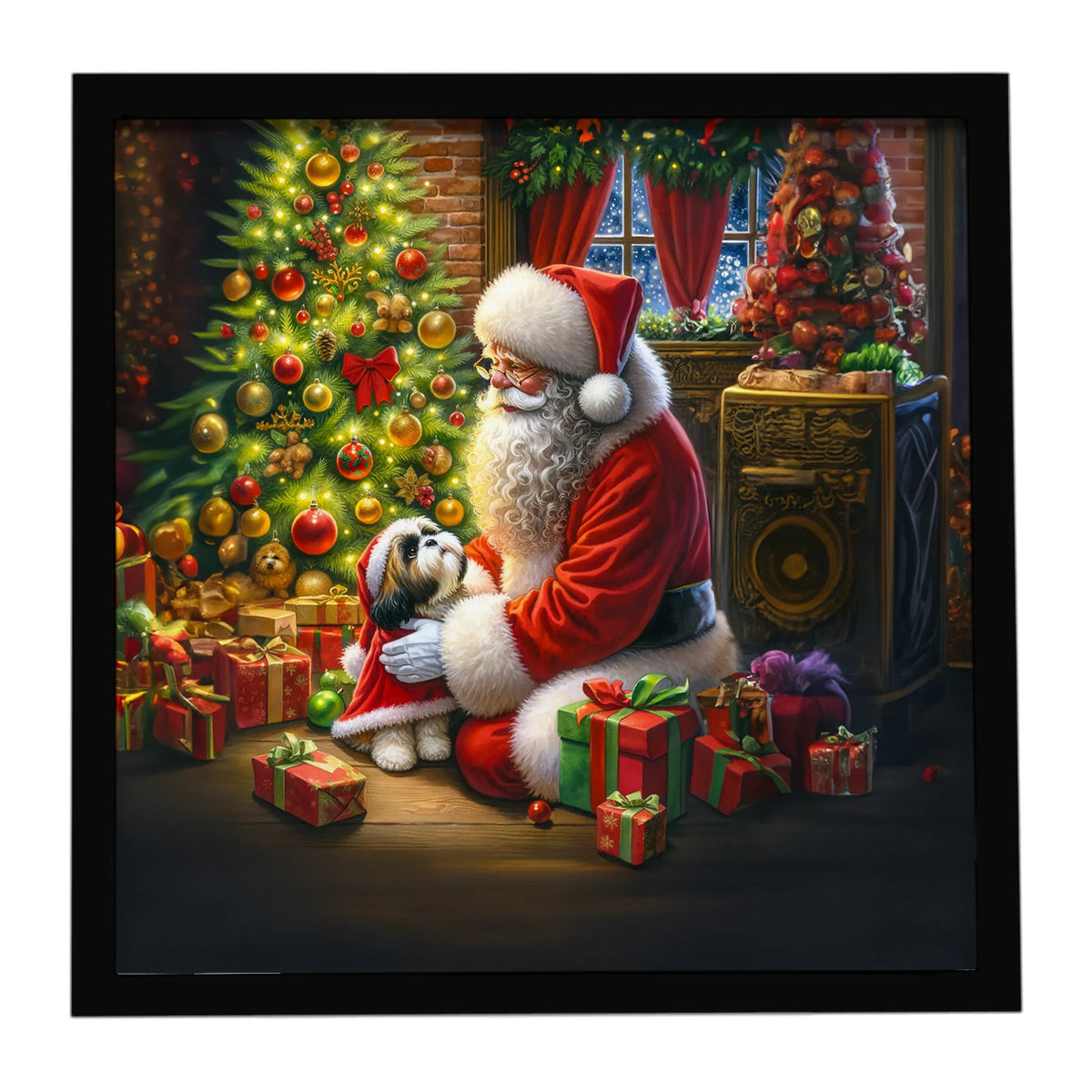 Airedale Terrier and Santa Claus Framed Metal Print - Size: 8X8 | Pack Of: 1 | Collection name: Moments with santa