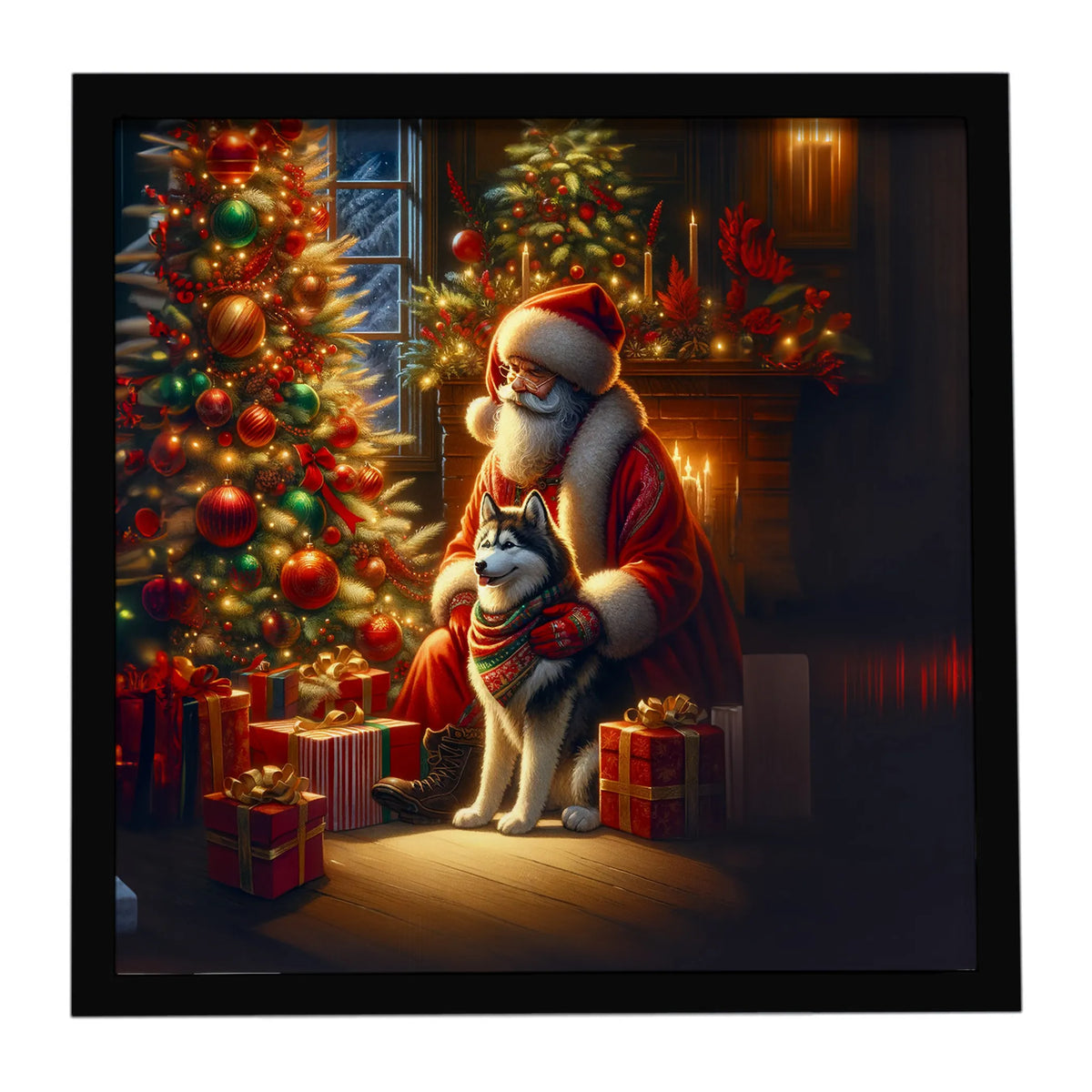 Airedale Terrier and Santa Claus Framed Metal Print - Size: 8X8 | Pack Of: 1 | Collection name: Moments with santa