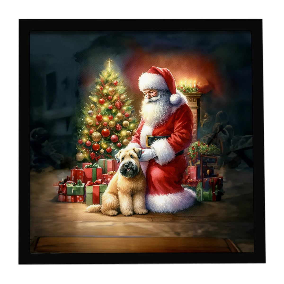 Airedale Terrier and Santa Claus Framed Metal Print - Size: 8X8 | Pack Of: 1 | Collection name: Moments with santa