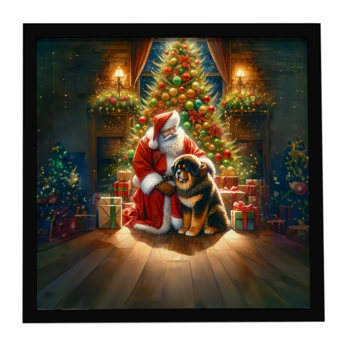 Airedale Terrier and Santa Claus Framed Metal Print - Size: 8X8 | Pack Of: 1 | Collection name: Moments with santa