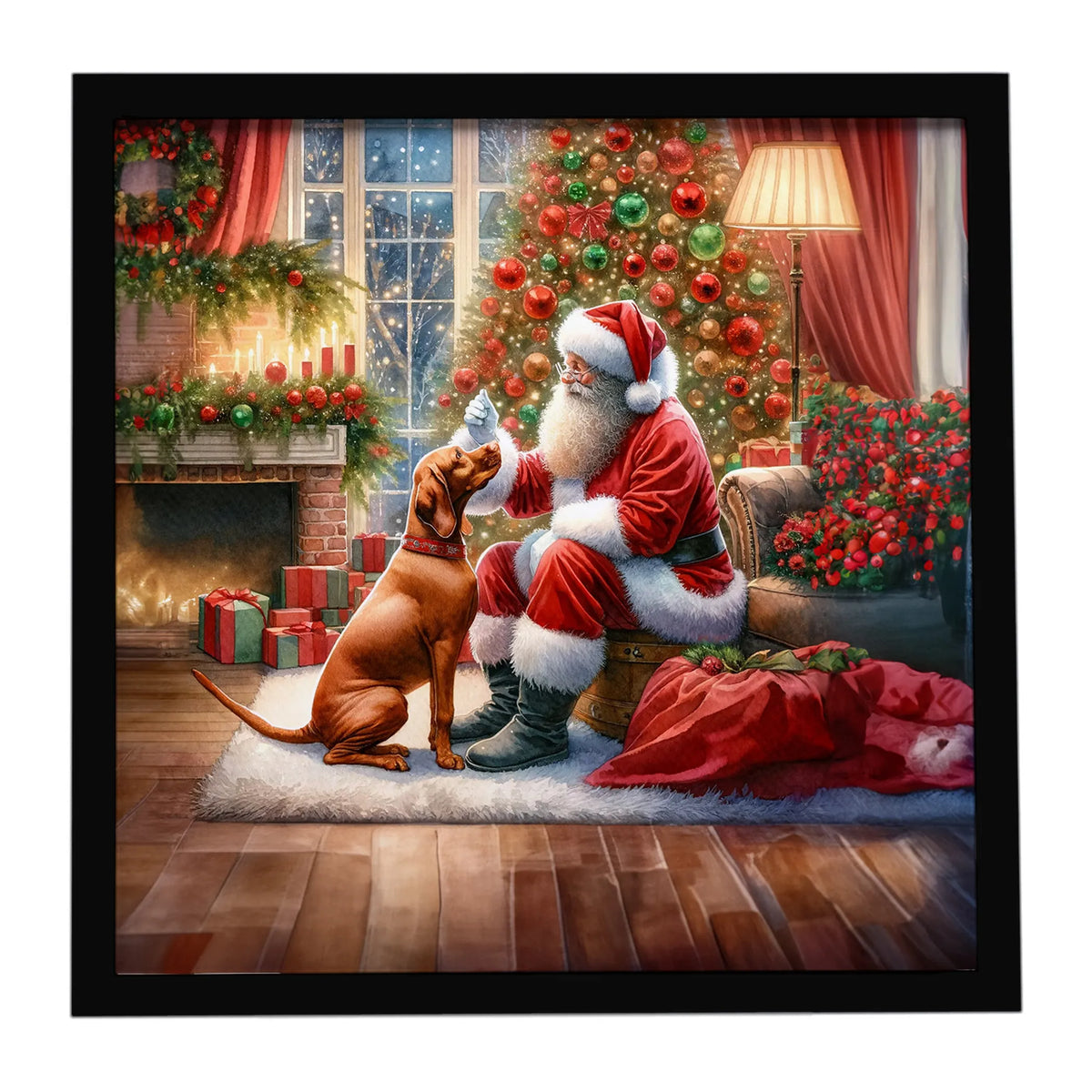 Airedale Terrier and Santa Claus Framed Metal Print - Size: 8X8 | Pack Of: 1 | Collection name: Moments with santa