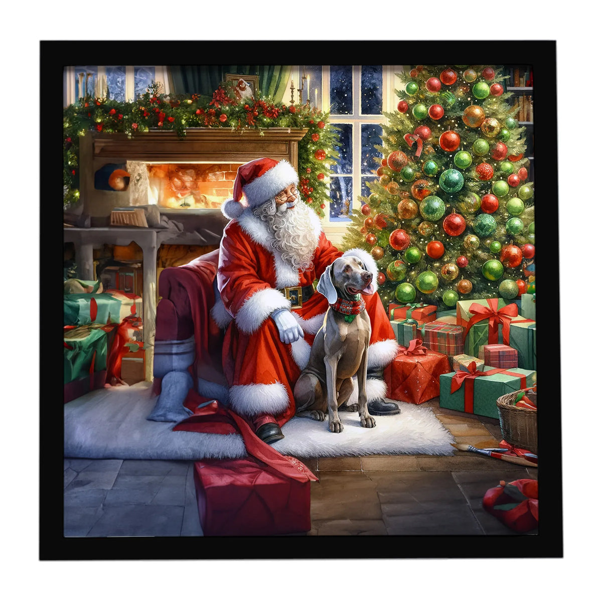 Airedale Terrier and Santa Claus Framed Metal Print - Size: 8X8 | Pack Of: 1 | Collection name: Moments with santa