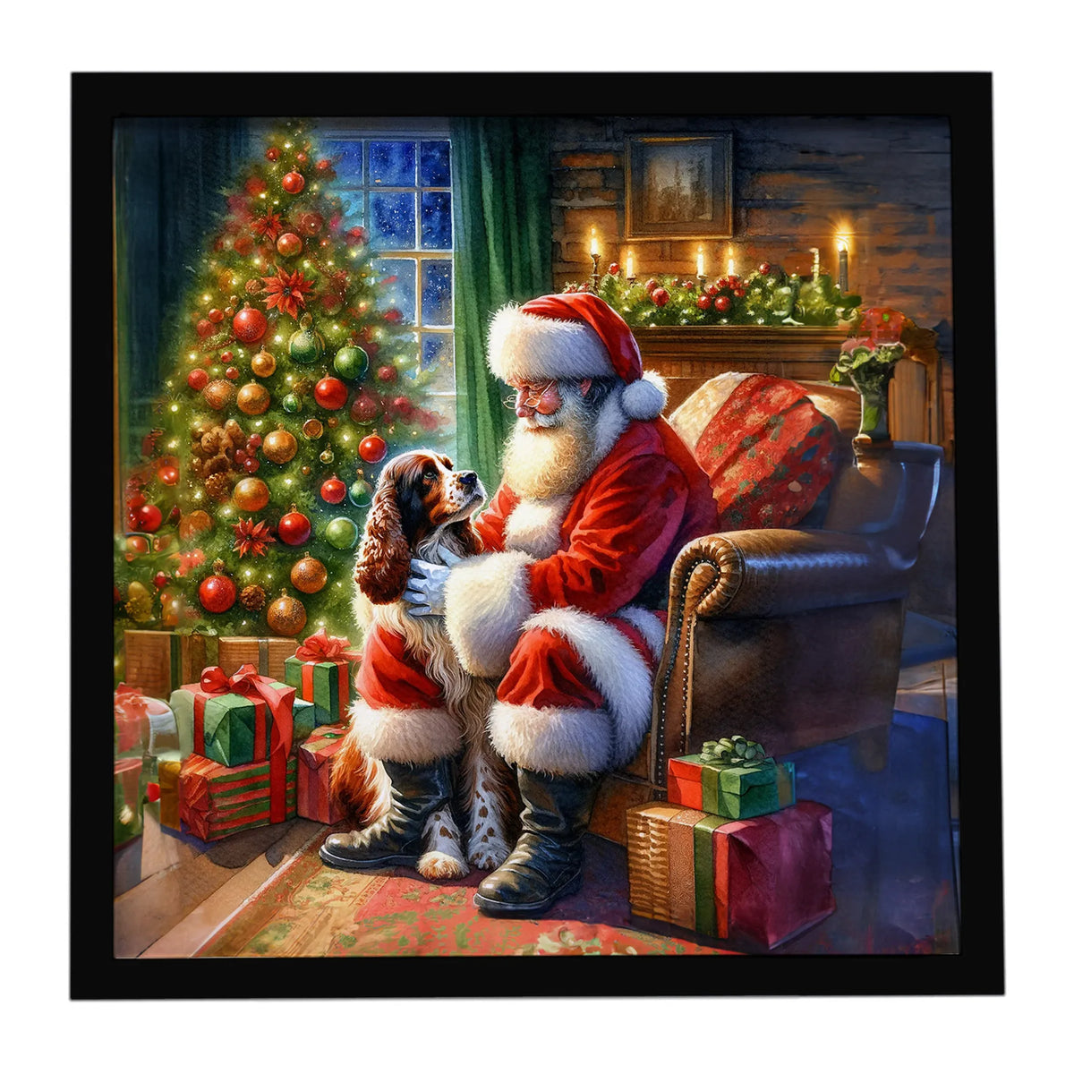 Airedale Terrier and Santa Claus Framed Metal Print - Size: 8X8 | Pack Of: 1 | Collection name: Moments with santa