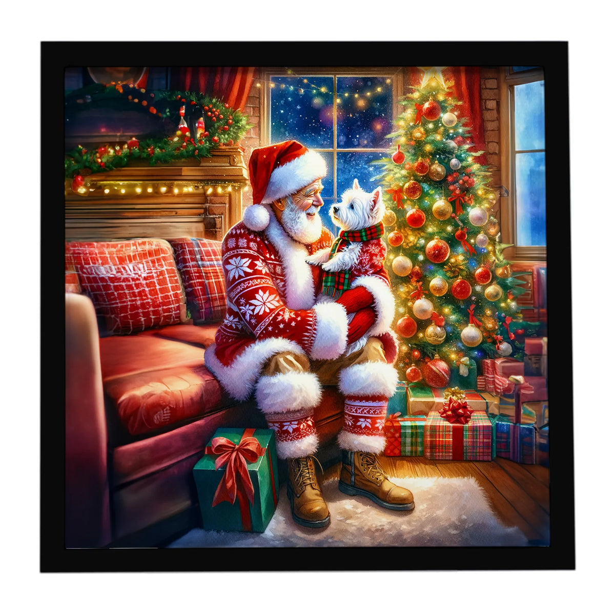 Airedale Terrier and Santa Claus Framed Metal Print - Size: 8X8 | Pack Of: 1 | Collection name: Moments with santa
