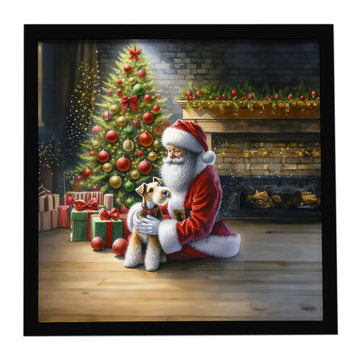 Airedale Terrier and Santa Claus Framed Metal Print - Size: 8X8 | Pack Of: 1 | Collection name: Moments with santa