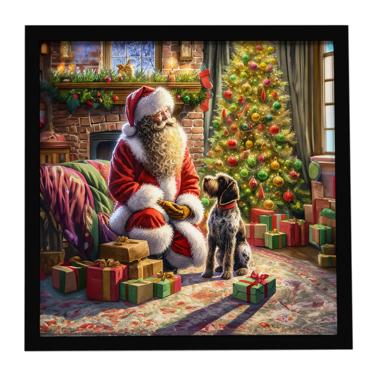 Airedale Terrier and Santa Claus Framed Metal Print - Size: 8X8 | Pack Of: 1 | Collection name: Moments with santa