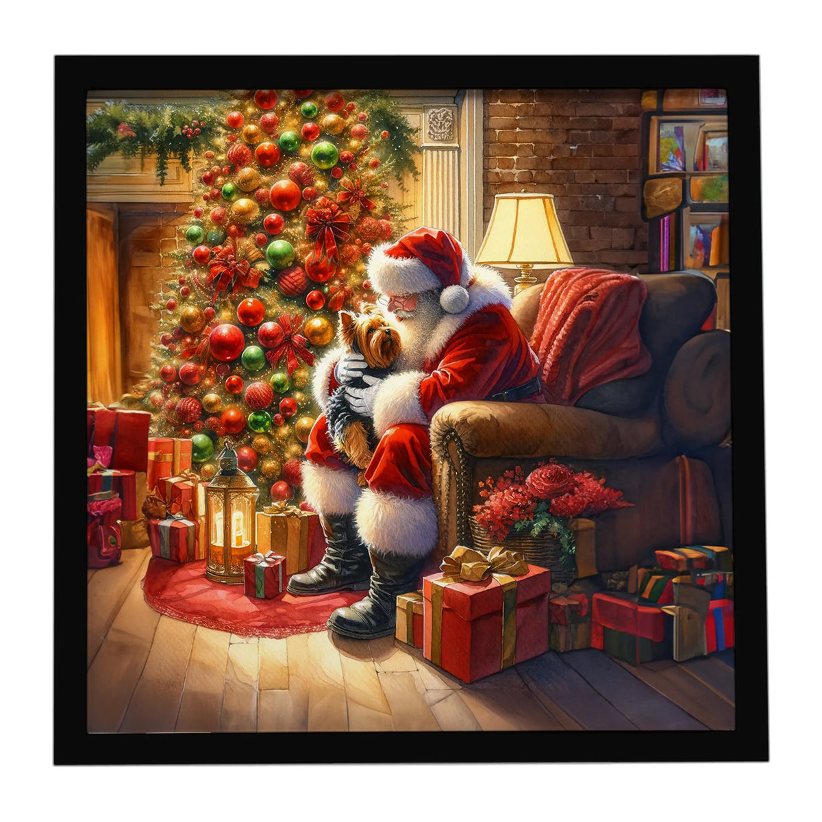 Airedale Terrier and Santa Claus Framed Metal Print - Size: 8X8 | Pack Of: 1 | Collection name: Moments with santa