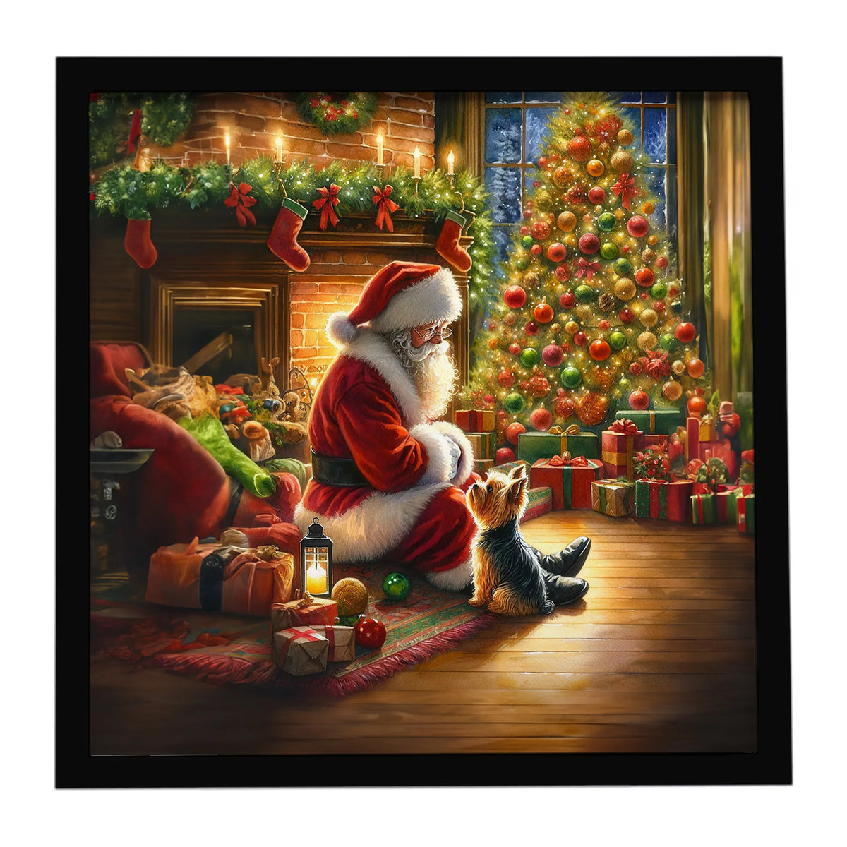 Airedale Terrier and Santa Claus Framed Metal Print - Size: 8X8 | Pack Of: 1 | Collection name: Moments with santa