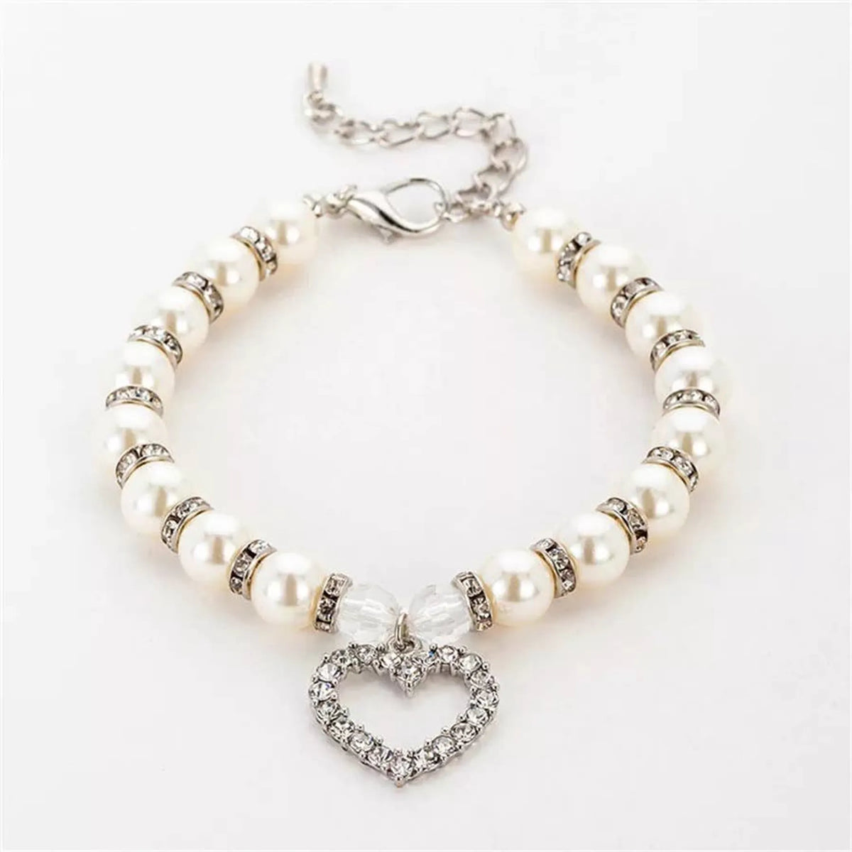 WHITE HEART AND PEARL PET NECKLACE