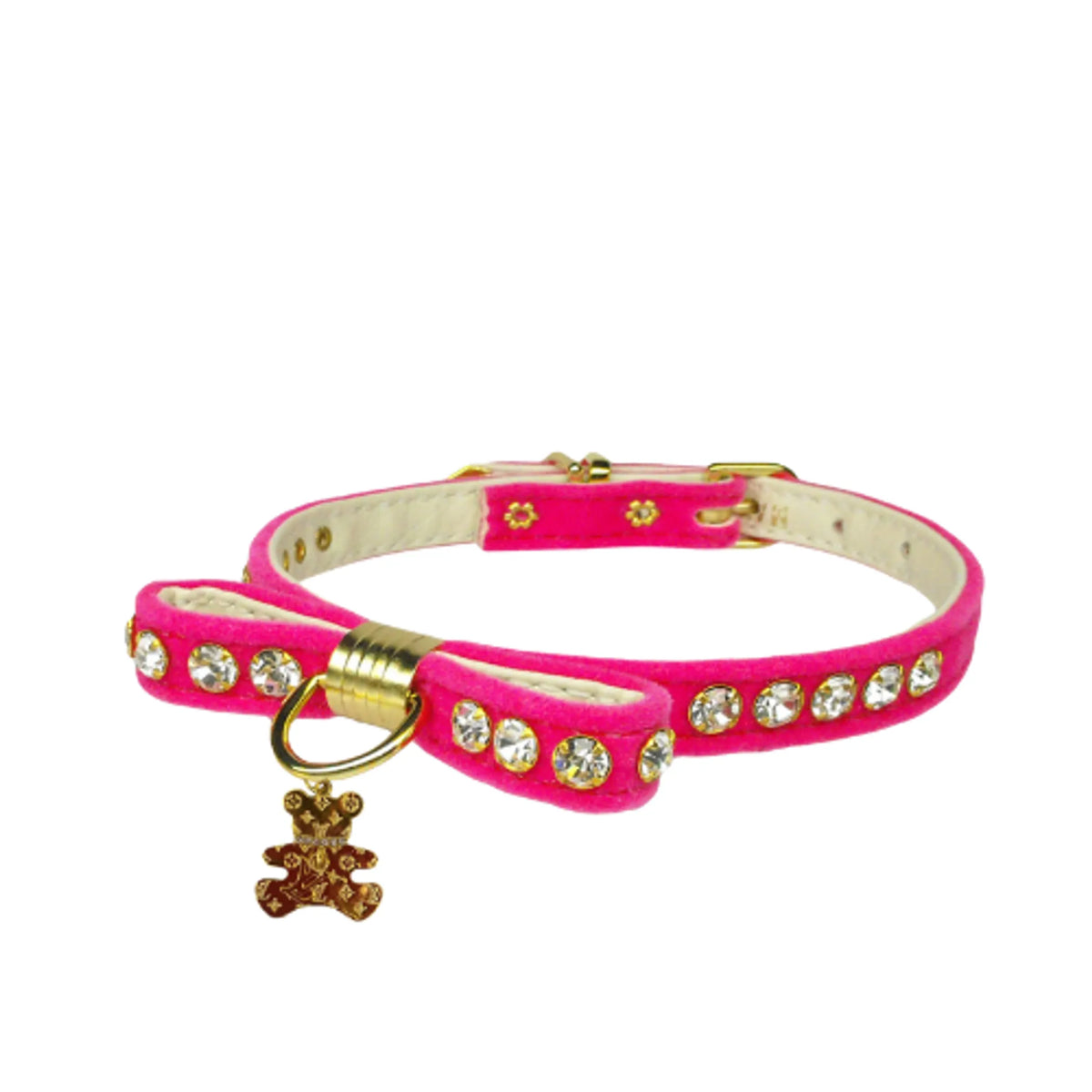 VELVET BOW BEAR CHARM DOG COLLAR