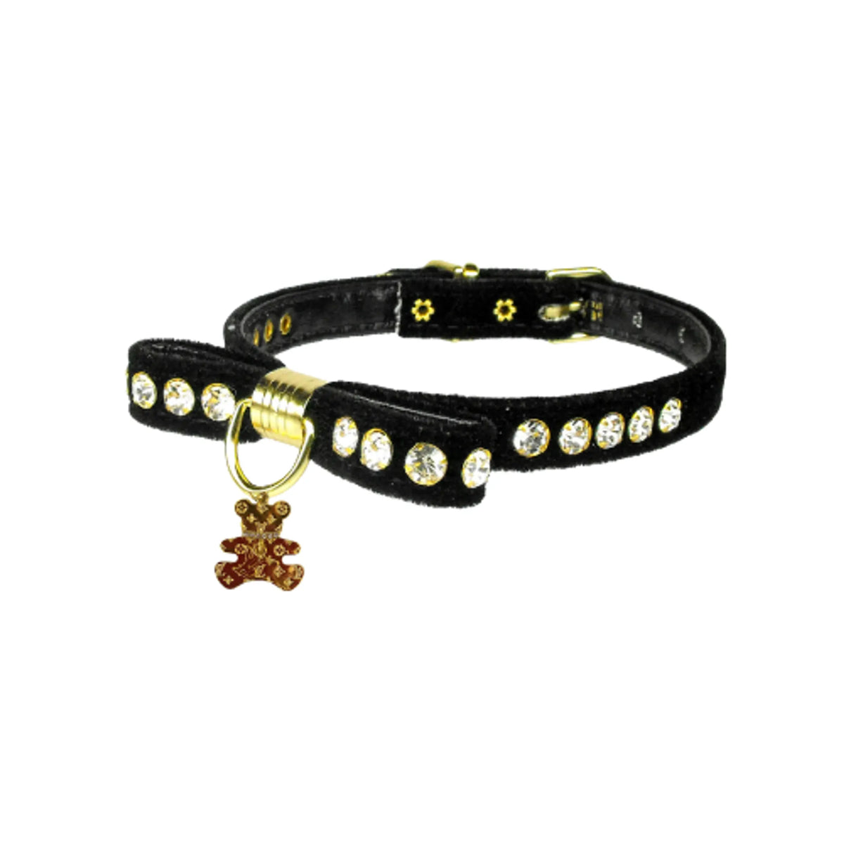 VELVET BOW BEAR CHARM DOG COLLAR