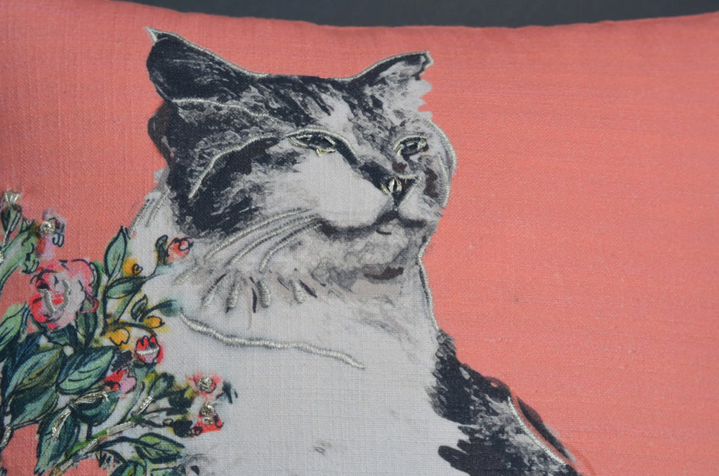 HANDMADE FLORAL CAT PILLOW
