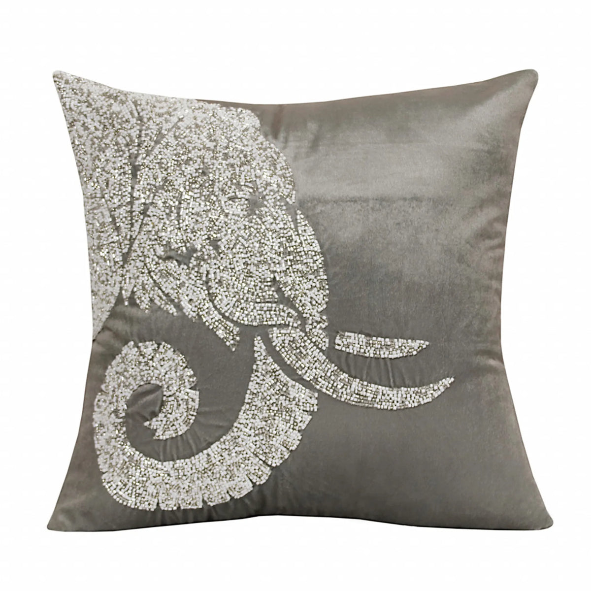 GRAY AND SILVER ELEPHANT PILLOW