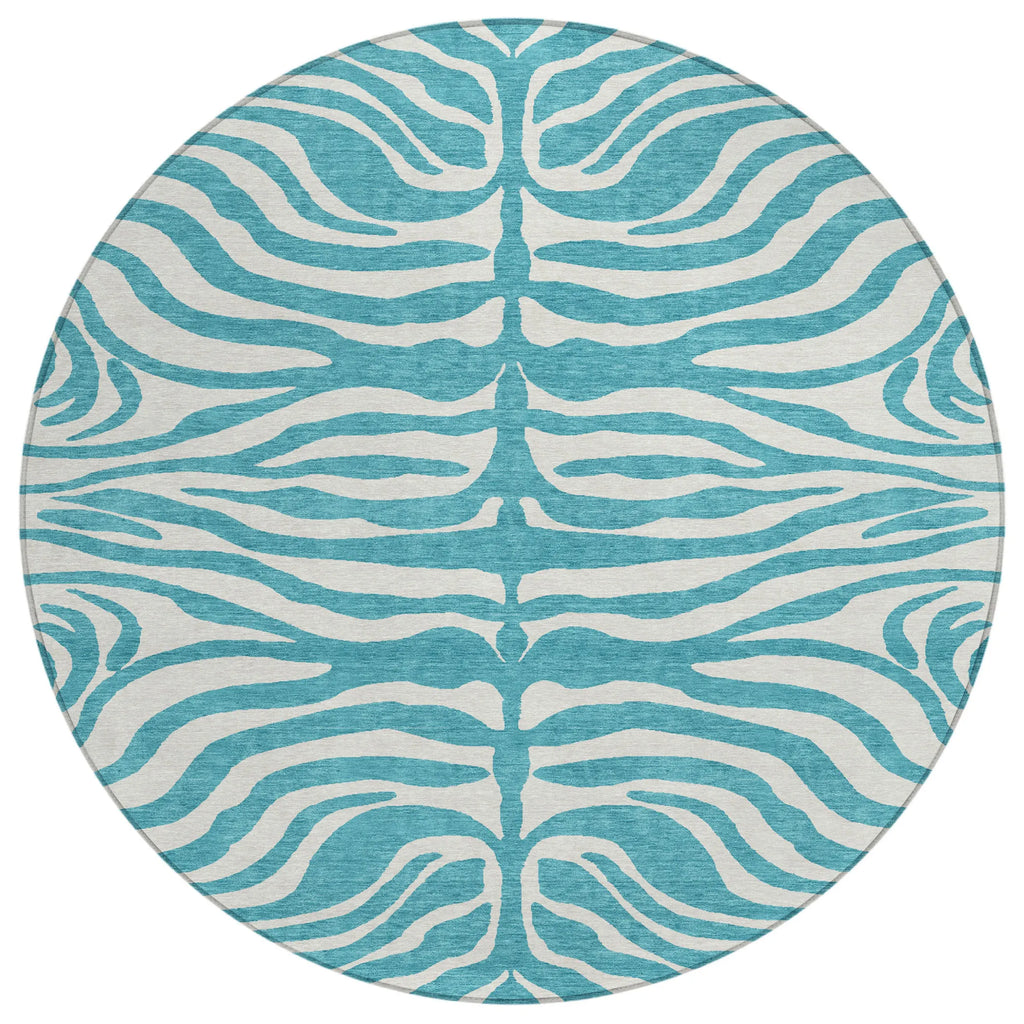 ROUND TEAL ANIMAL PRINT RUG