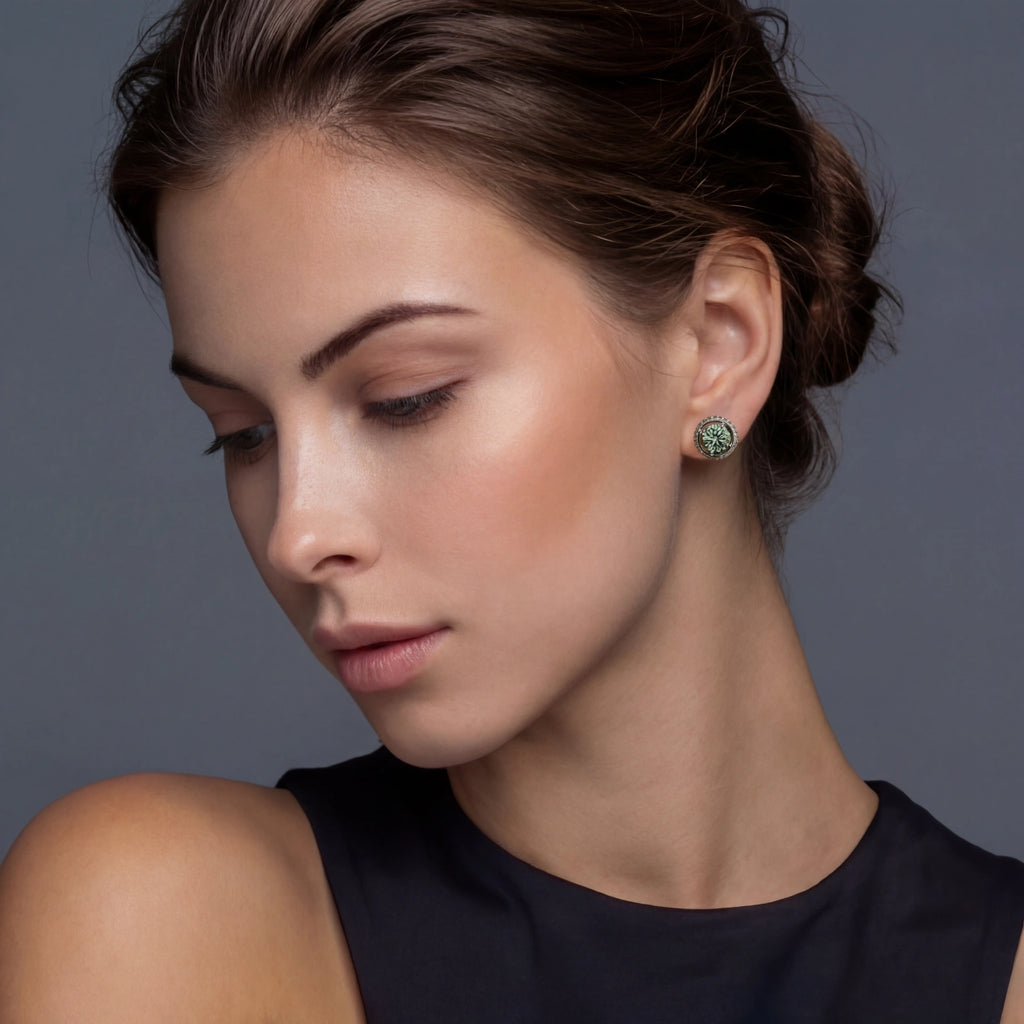 EMERALD SPARK HALO STUDS | AMIRA