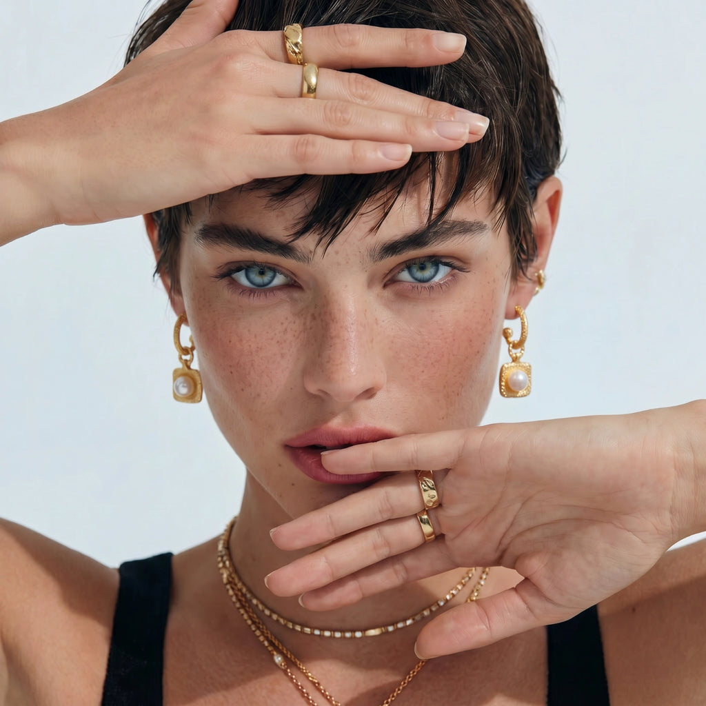 GOLDEN PEARL DROP HOOPS | AMIRA