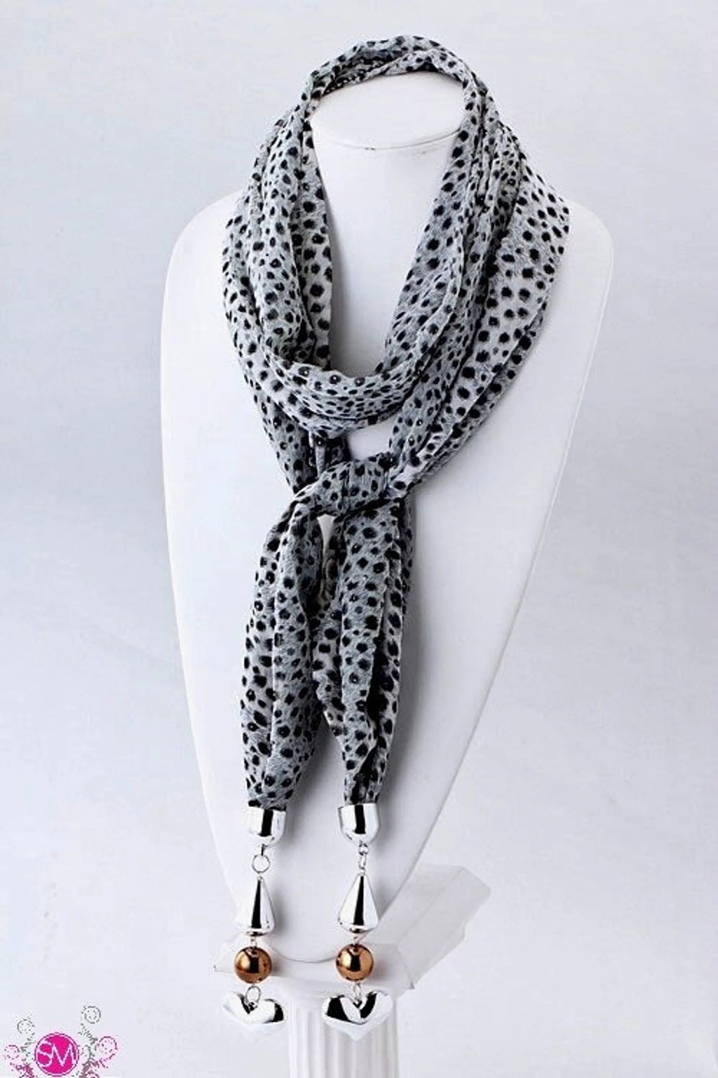 HEART CHARM DANGLE ANIMAL PRINT SCARF