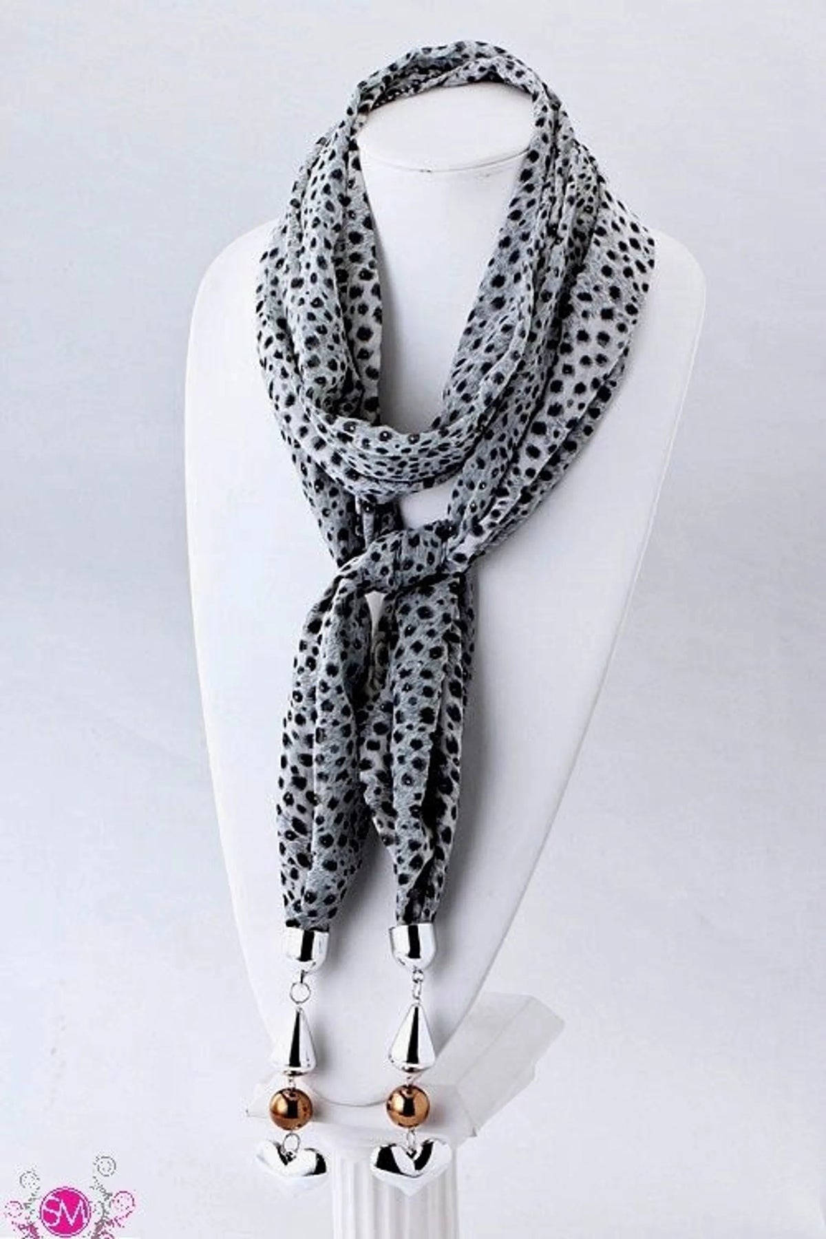 HEART CHARM DANGLE ANIMAL PRINT SCARF