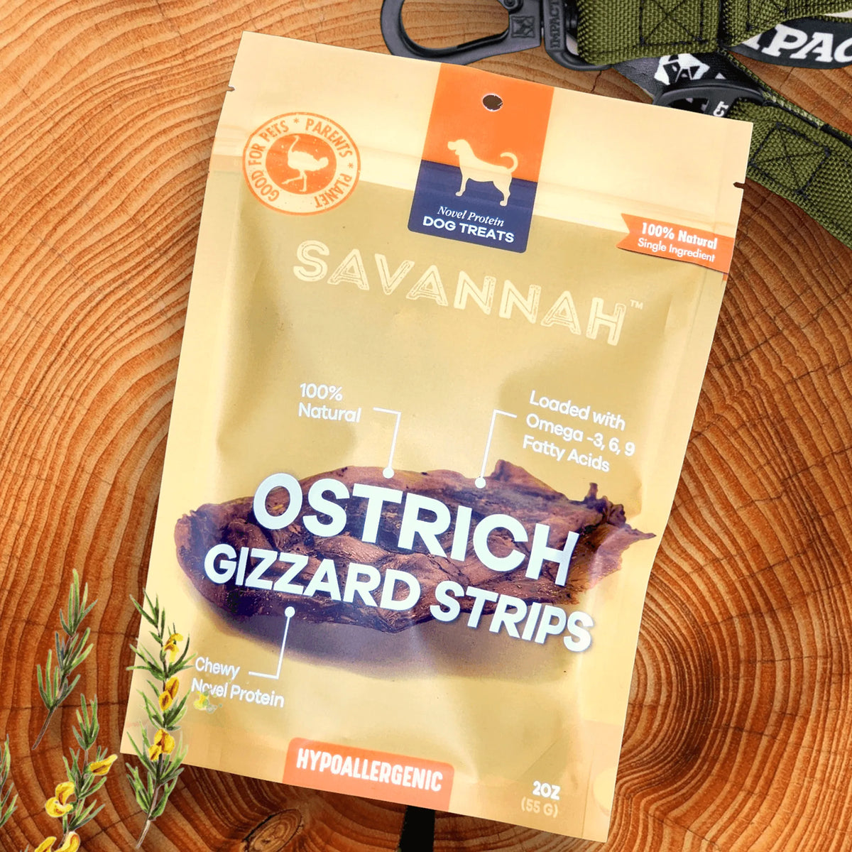 SAVANNAH PET FOOD CHEWY OSTRICH GIZZARD STRIPS 8PK