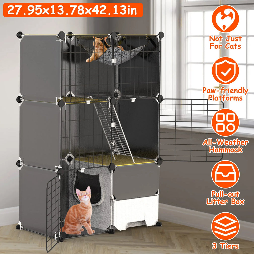 3 TIER INDOOR CAGE WITH LITTER BOX & HAMMOCK