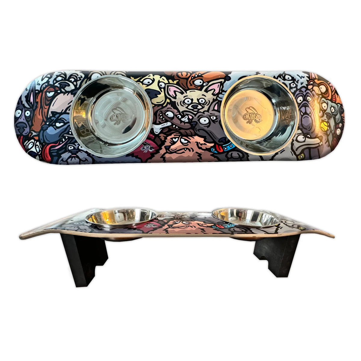 DOGGY PACK ELEVATED SKATEBOARD FEEDER WITH BOWLS