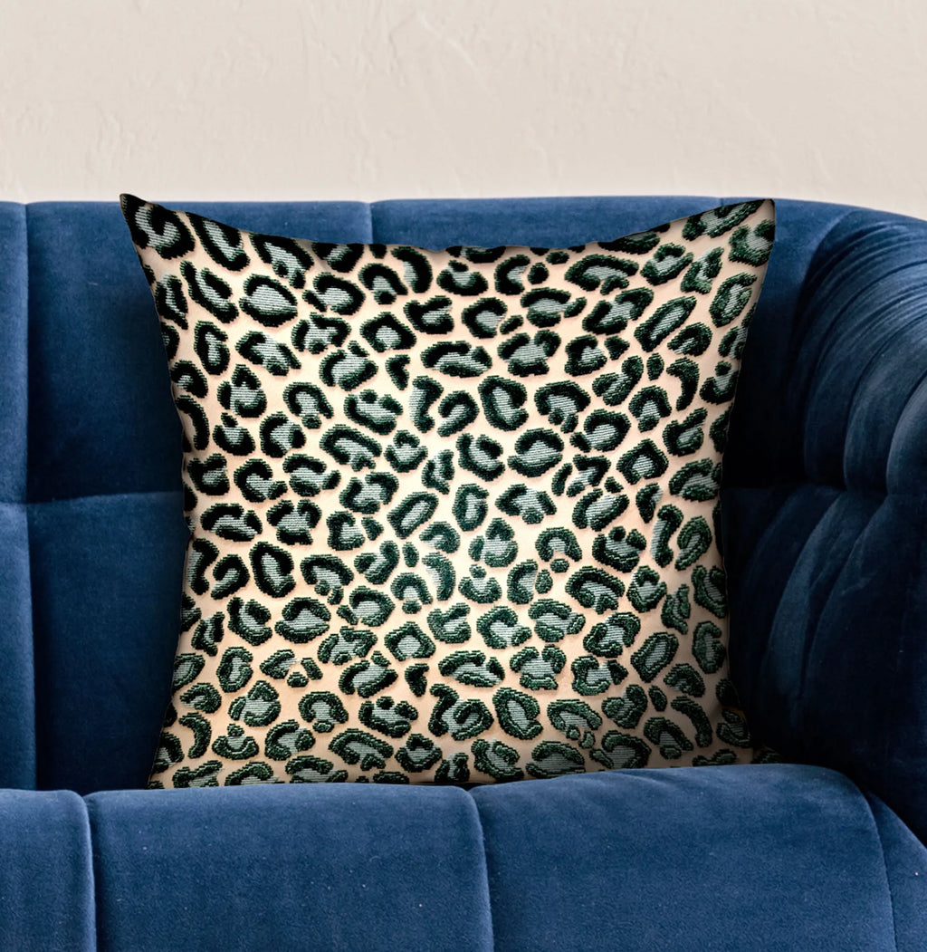 PLUTUS JADE VELVET GREEN CHEETAH PILLOW
